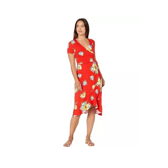 Lauren Ralph Lauren Dresses & Skirts - Lauren Ralph Lauren Jersey Wrap Dress Small‎ Orange Floral Surplice Neck NWT